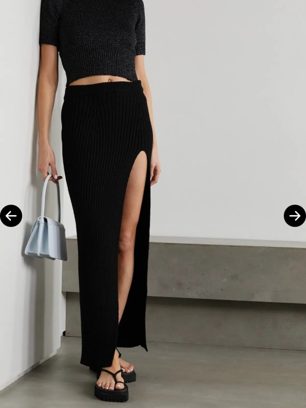 Ribbed Black Maxi Skirt with High Side Slit